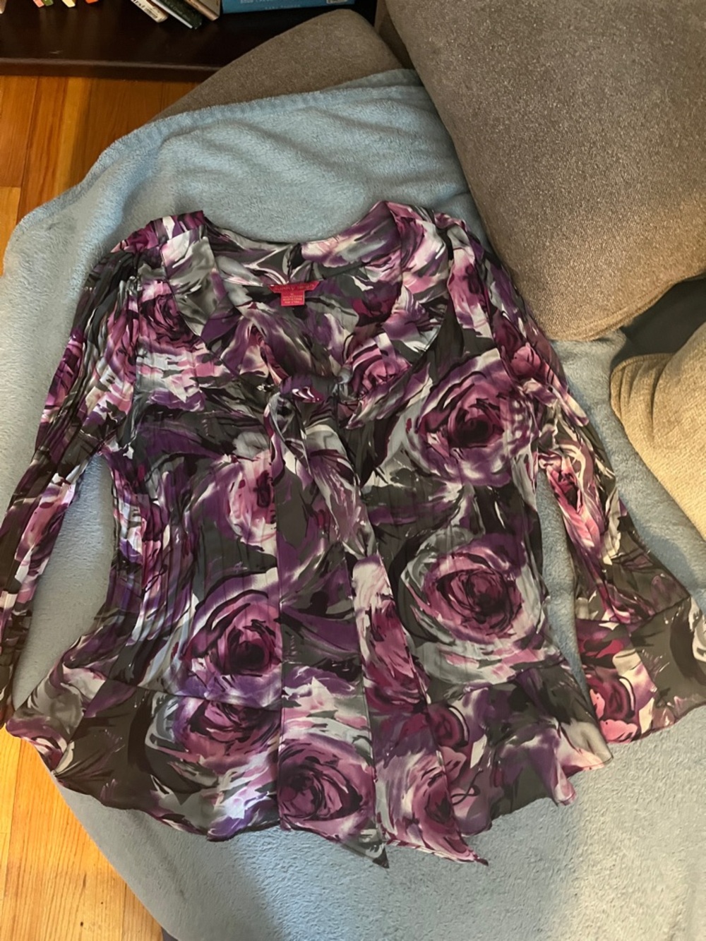 Sunny Leigh Purple Floral Tie-Neck Blouse